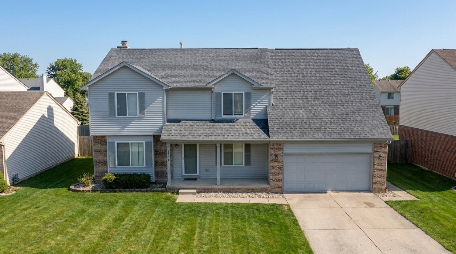New architectural shingle roof after replacement