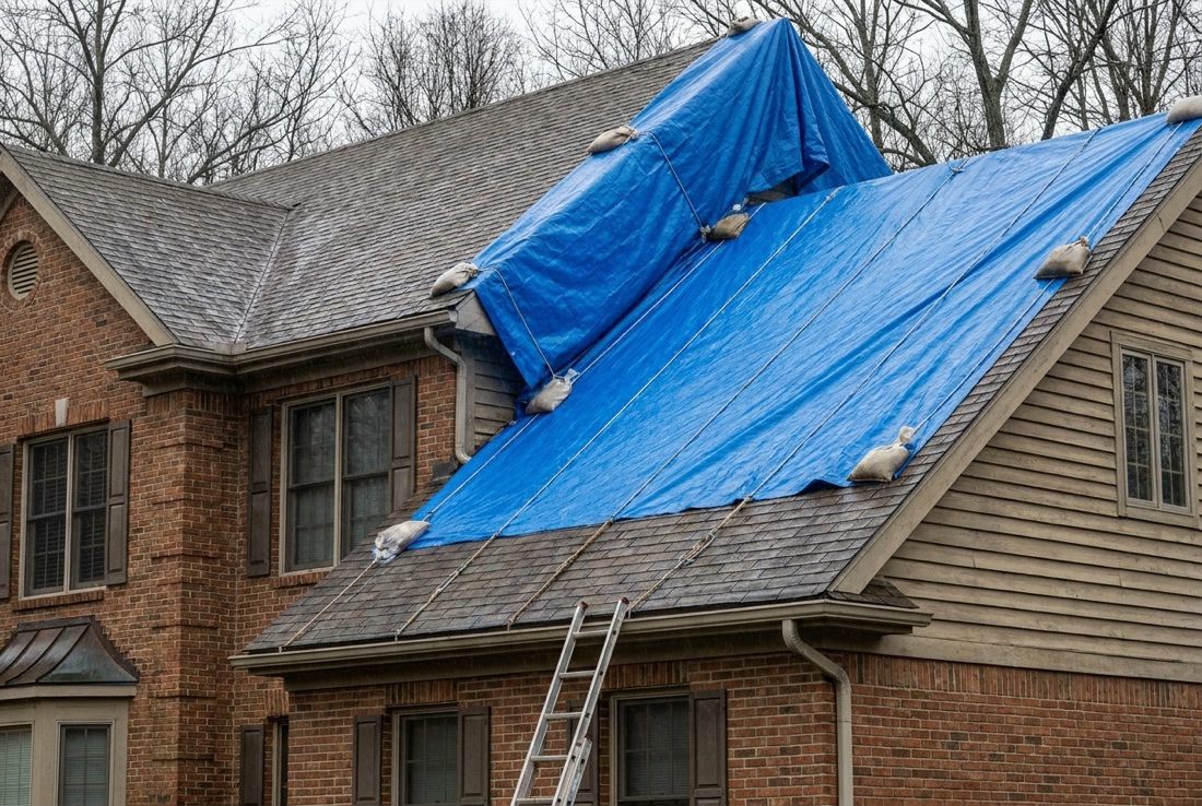 Emergency roof tarping and leak repair